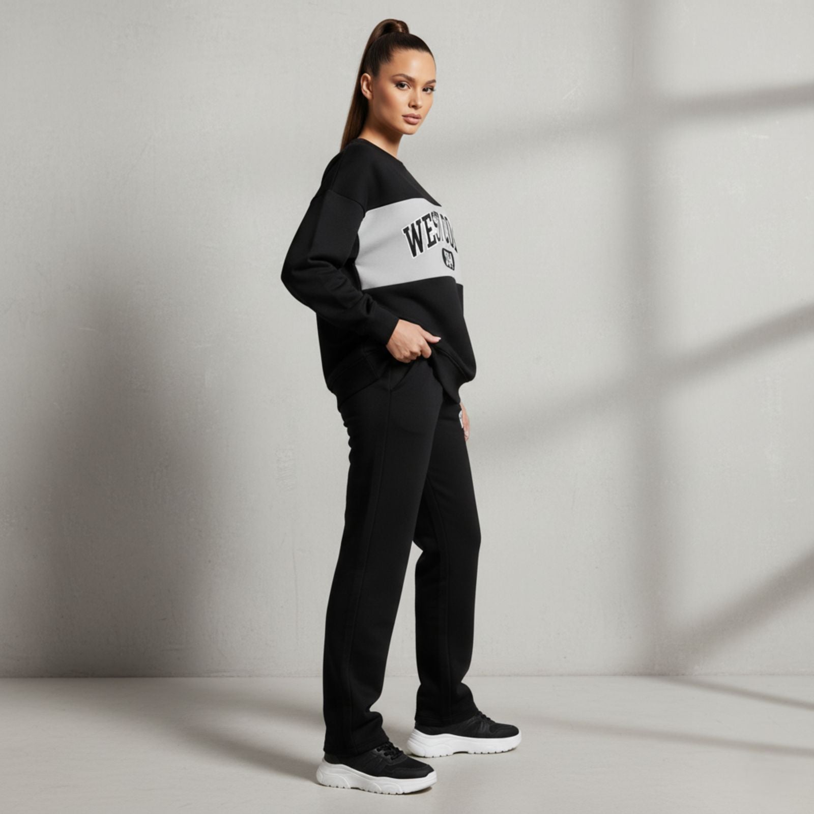 WEST COAST - Women's Black Co-Ord Set with Graphic Print