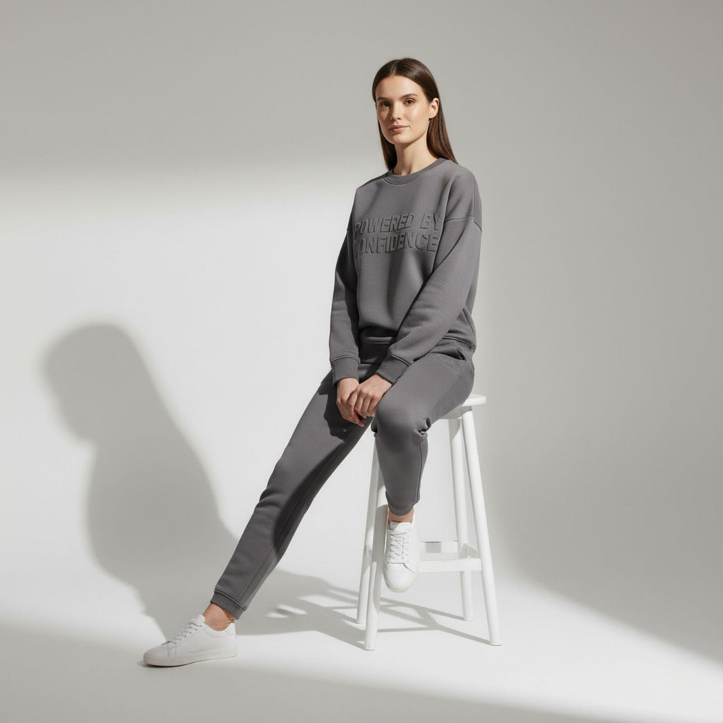 Powered By Confidence - Women's Comfortable Dark Grey Colour Co-Ord Set