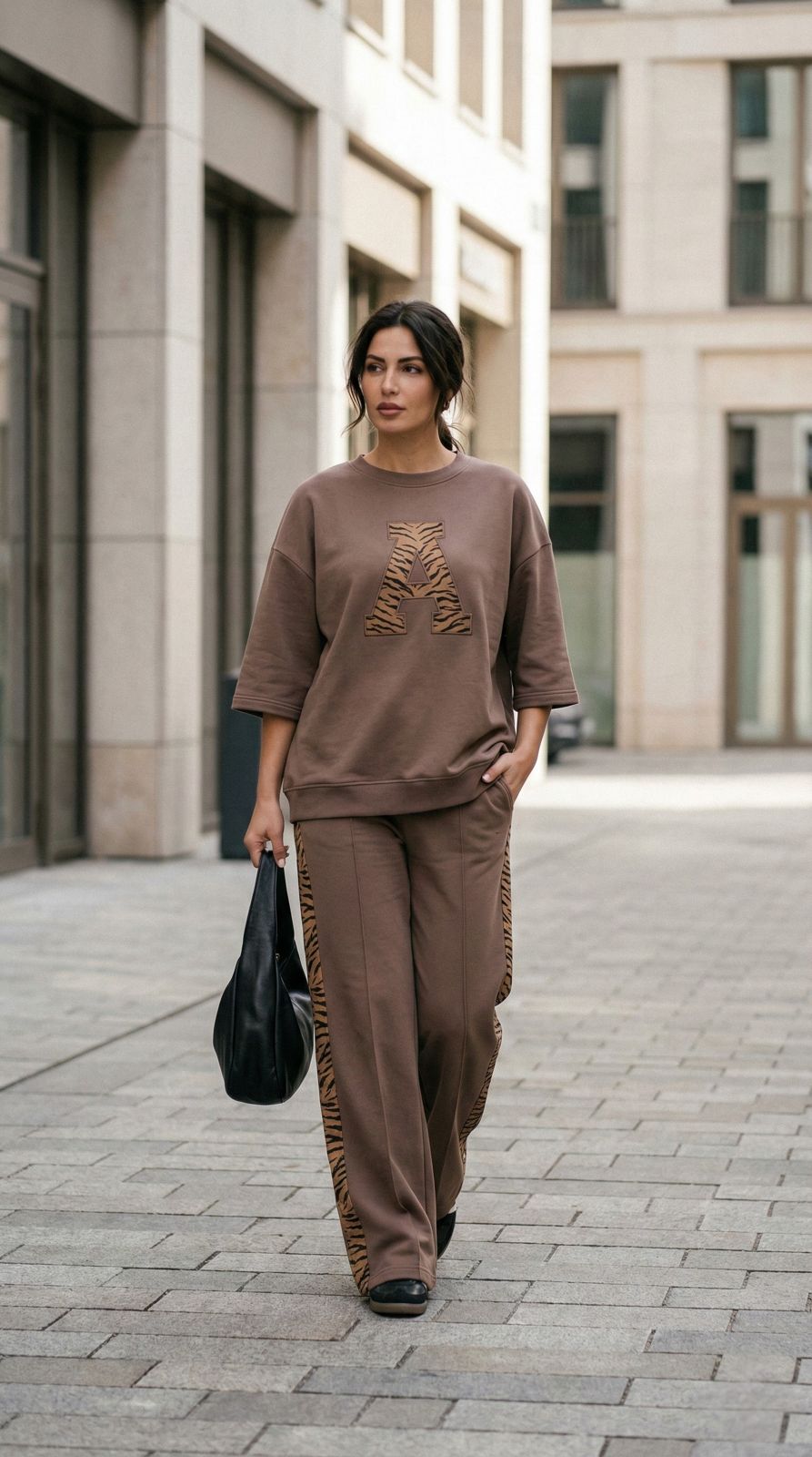 Coffee Brown Colour Women's Co-Ord Set with Leapord Print