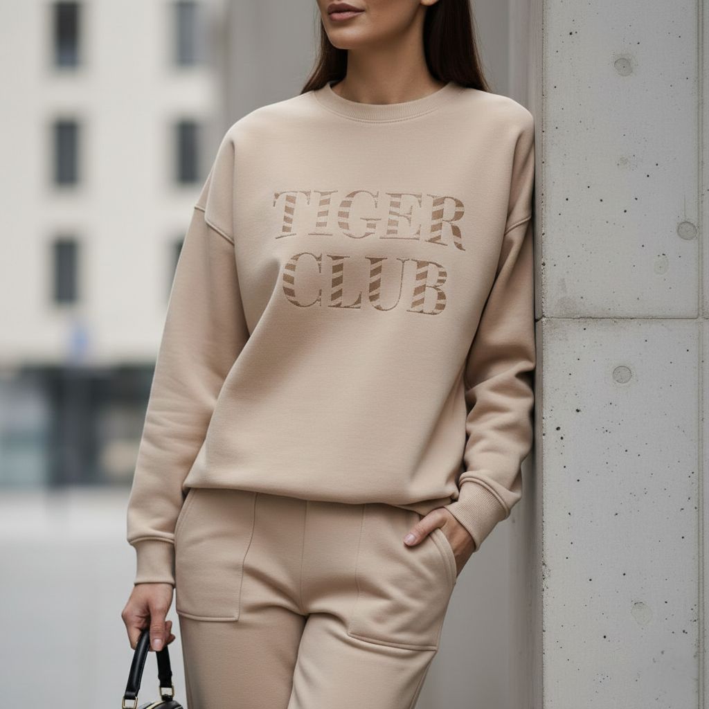 'Tiger Club' Women's Comfortable Beige Colour Co-Ord Set