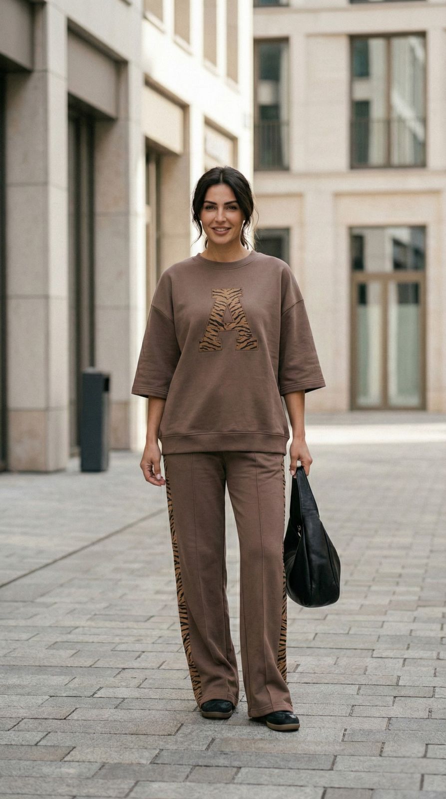 Coffee Brown Colour Women's Co-Ord Set with Leapord Print