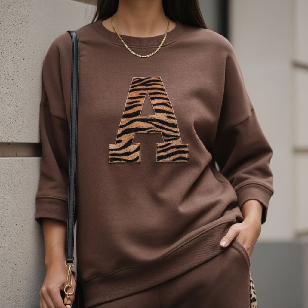 Deep Brown Colour Women's Co-Ord Set with Leapord Print