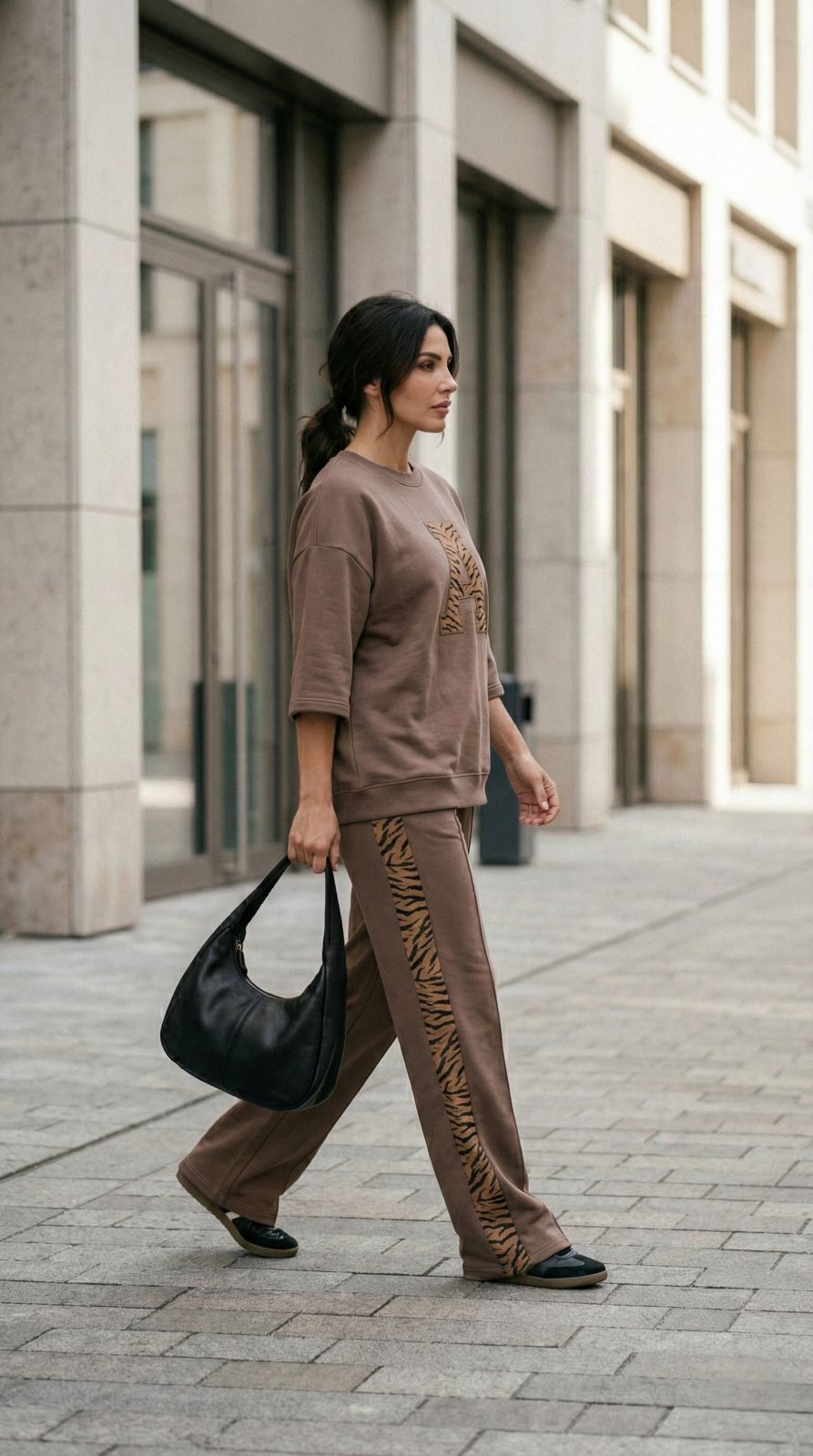 Coffee Brown Colour Women's Co-Ord Set with Leapord Print