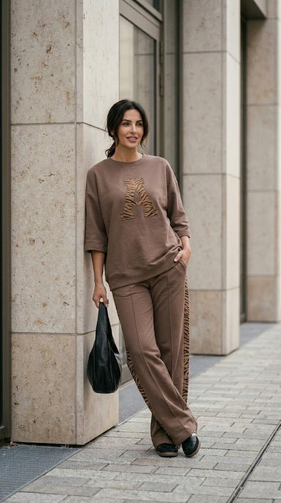 Coffee Brown Colour Women's Co-Ord Set with Leapord Print