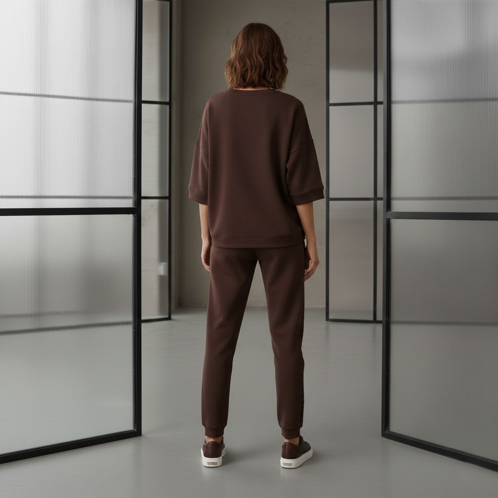 Wood Brown Colour Women's Co-Ord Set with Leopard Print