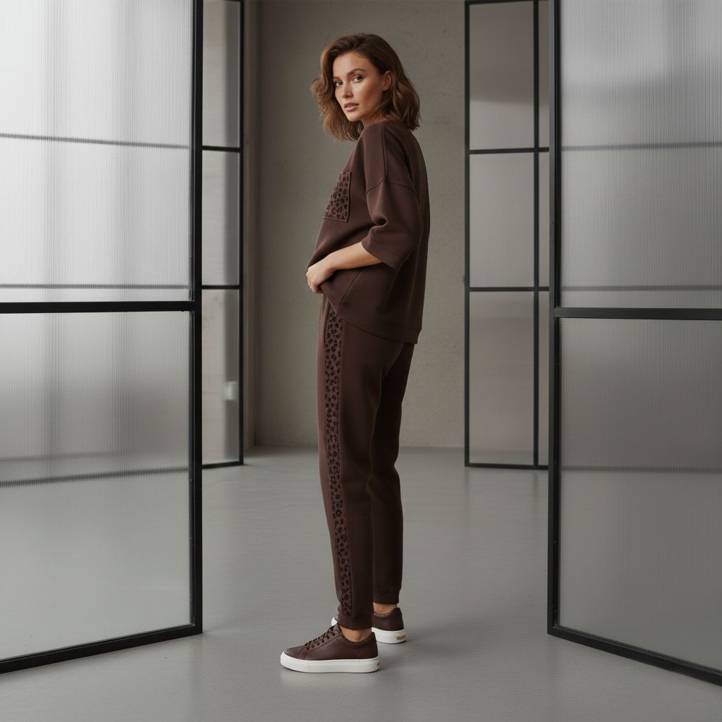 Wood Brown Colour Women's Co-Ord Set with Leopard Print