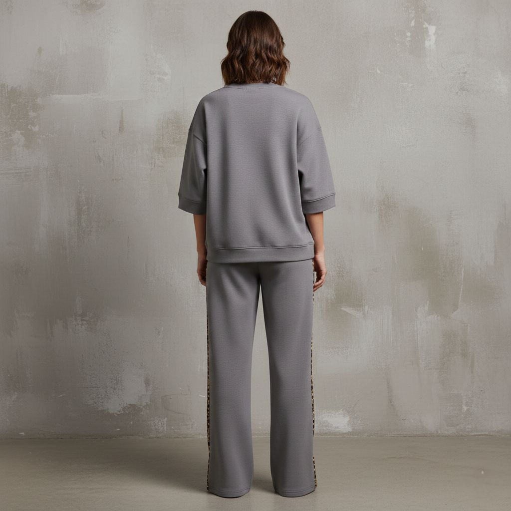 Steel Grey Colour Women's Co-Ord Set with Leapord Print