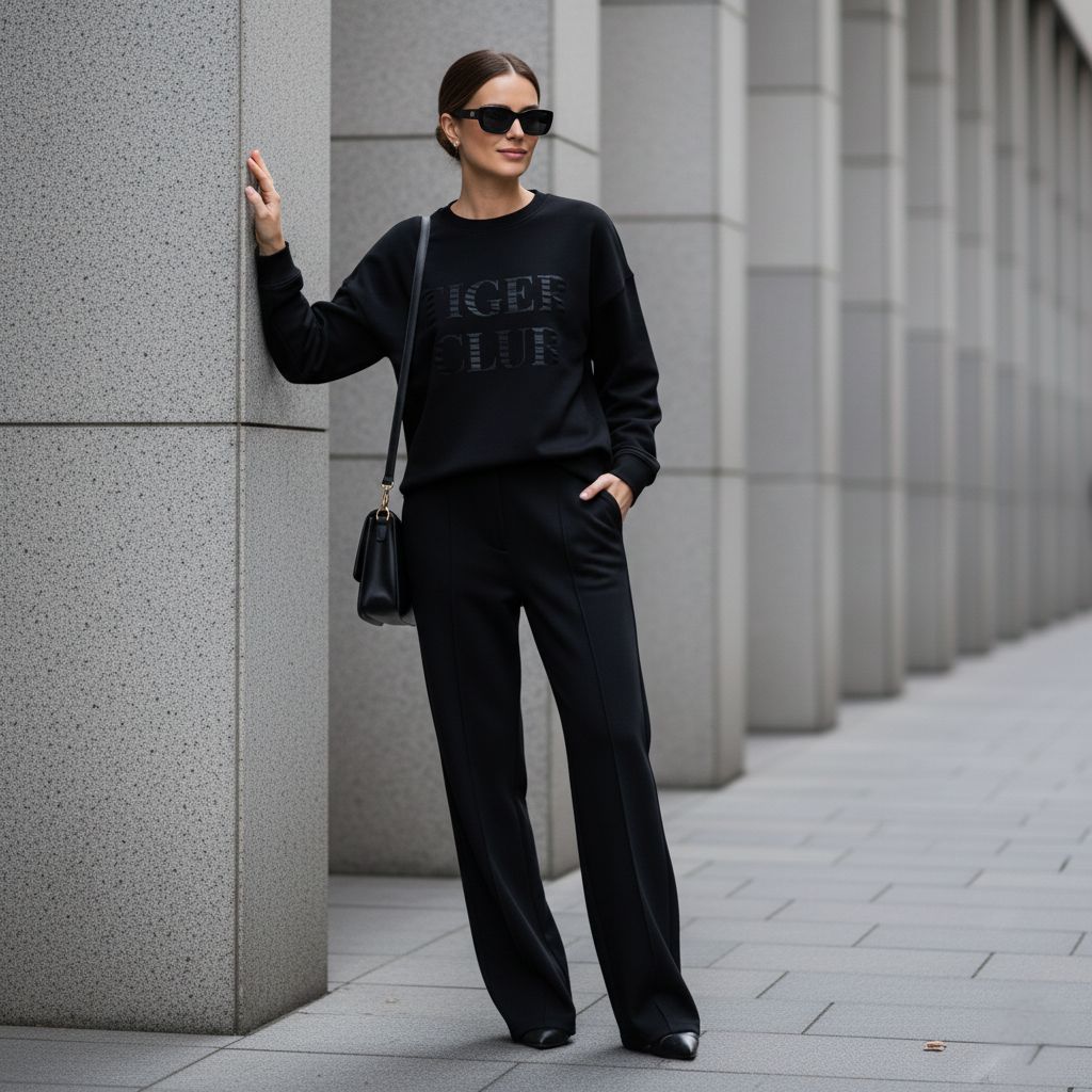 'Tiger Club' Women's Comfortable Black Colour Co-Ord Set