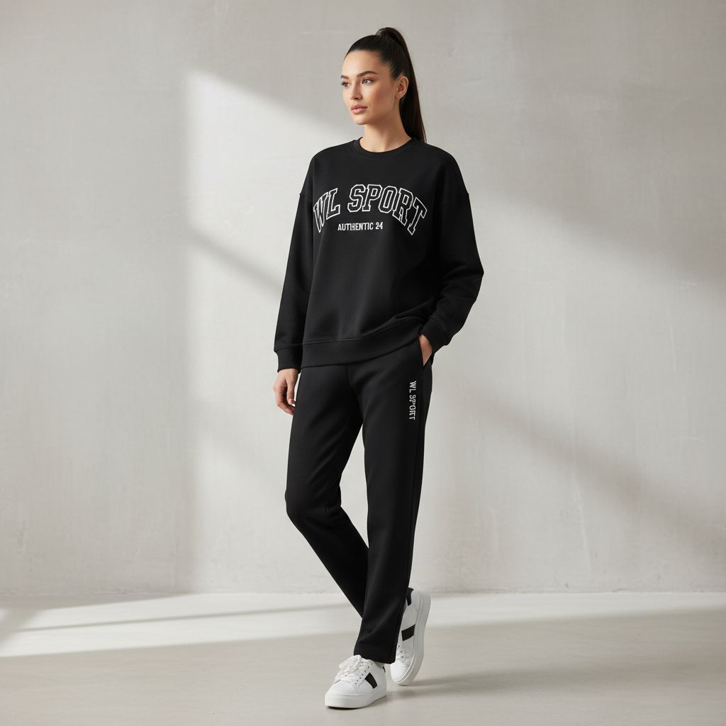 "WL SPORTS" Deep Black Colour Women's Co-Ord Set with Leapord Print