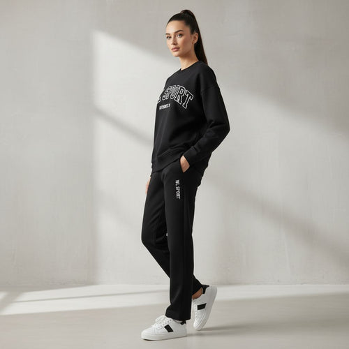 "WL SPORTS" Deep Black Colour Women's Co-Ord Set with Leapord Print