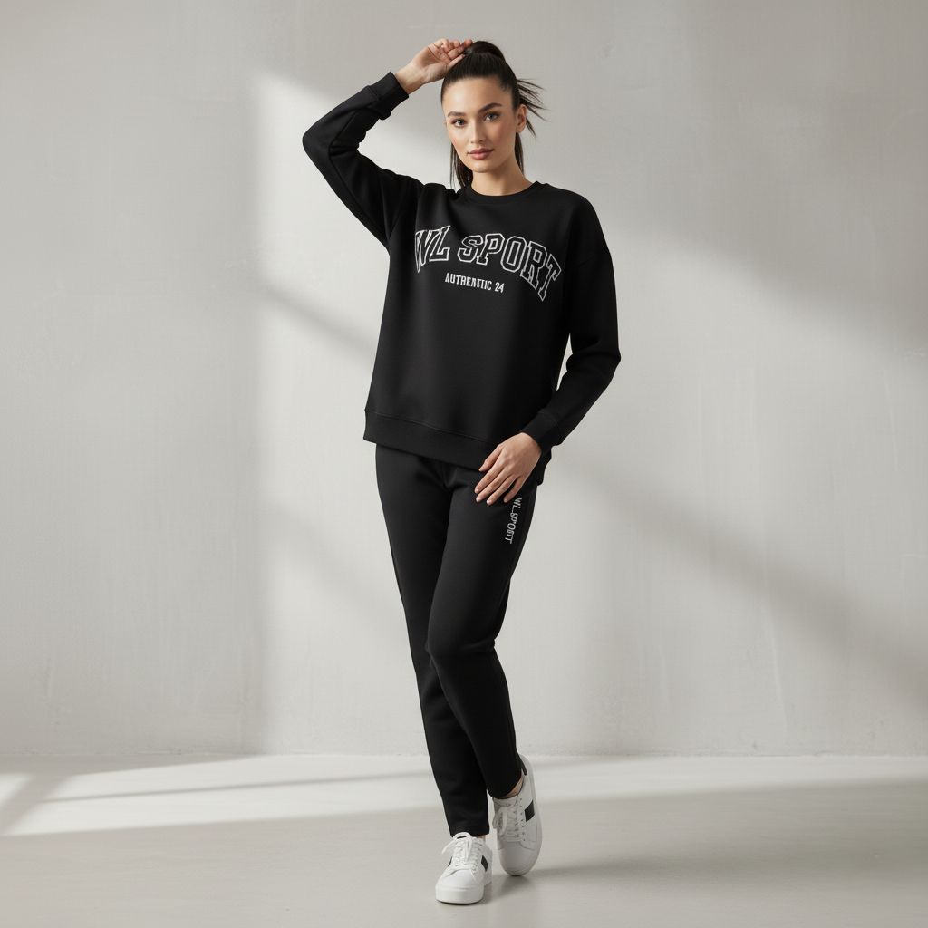 "WL SPORTS" Deep Black Colour Women's Co-Ord Set with Leapord Print