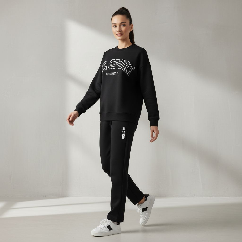 "WL SPORTS" Deep Black Colour Women's Co-Ord Set with Leapord Print