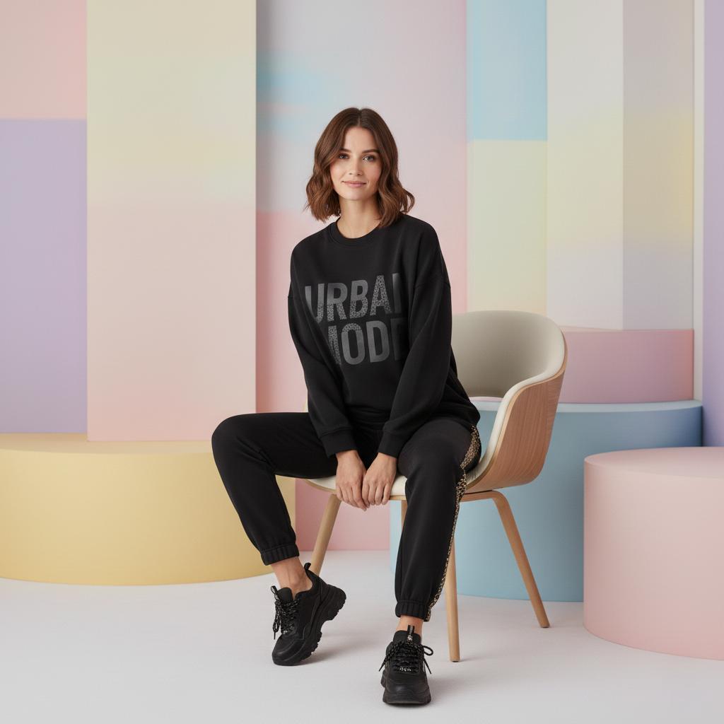 "Urban Mode" Deep Black Colour Women's Comfortable Co-Ord Set