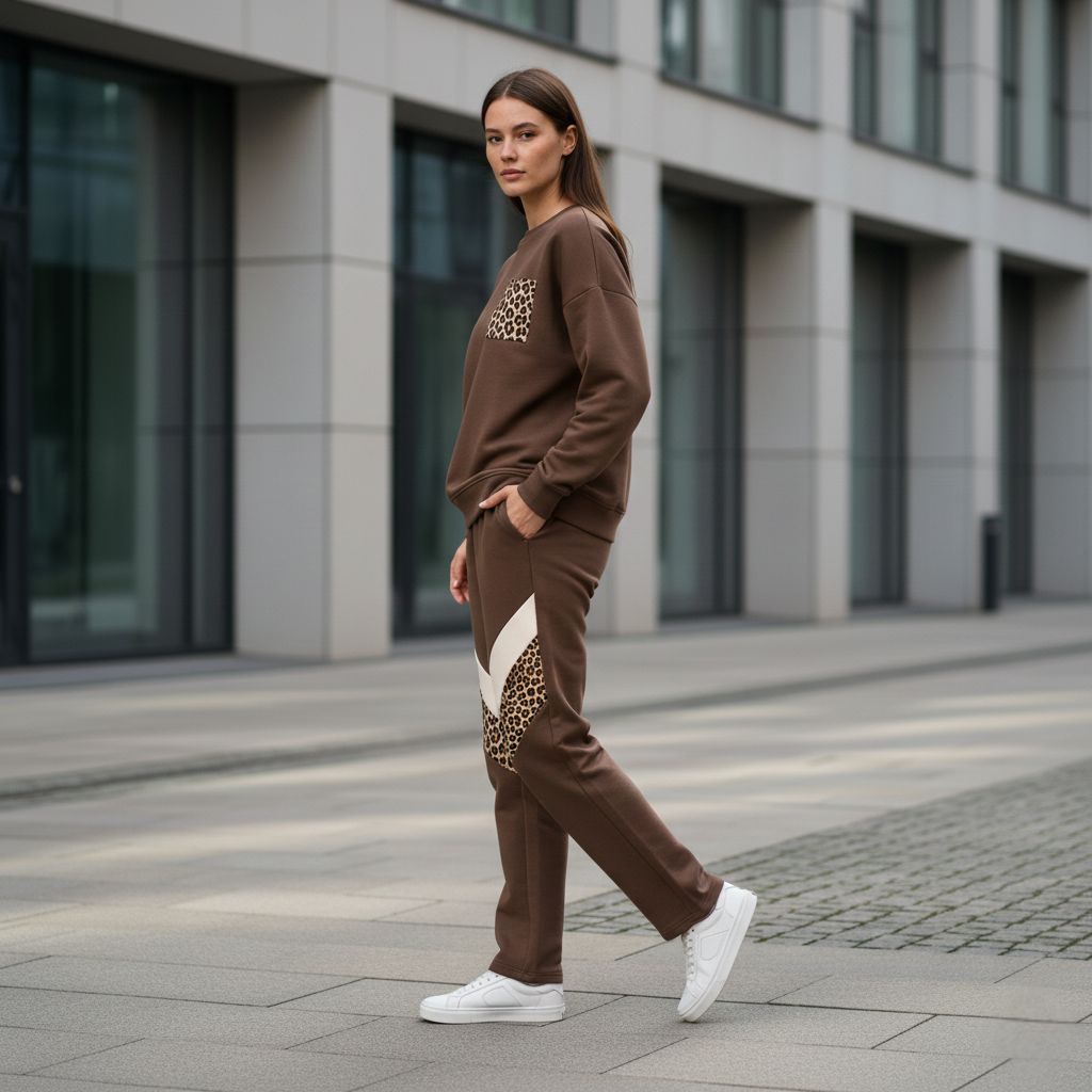 Coffee Brown Colour Women's Co-Ord Set with Leopard Print