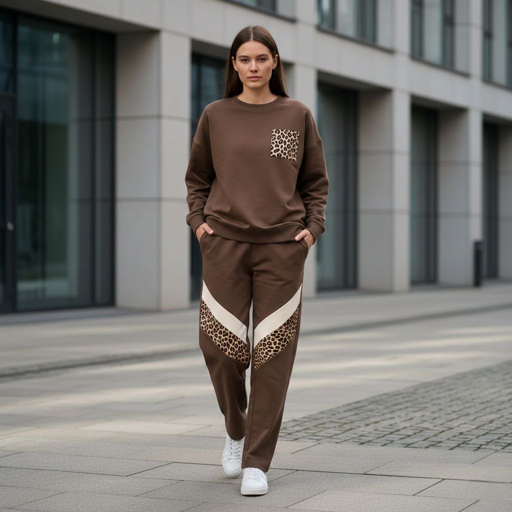 Coffee Brown Colour Women's Co-Ord Set with Leopard Print