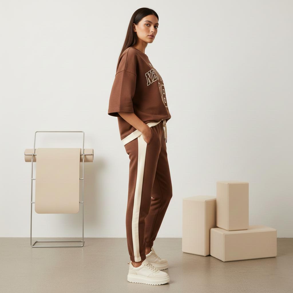 "New York" Coffee Brown Colour Women's Comfortable Co-Ord Set