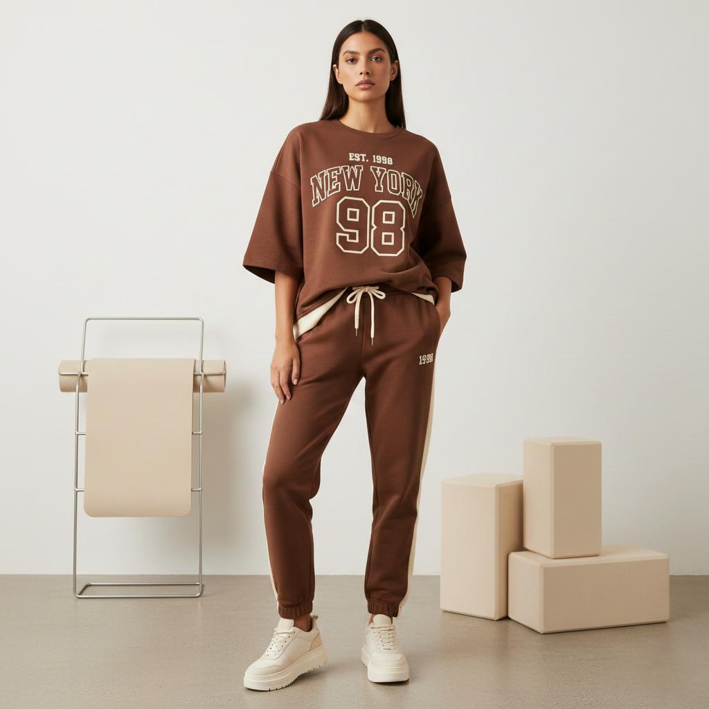 "New York" Coffee Brown Colour Women's Comfortable Co-Ord Set