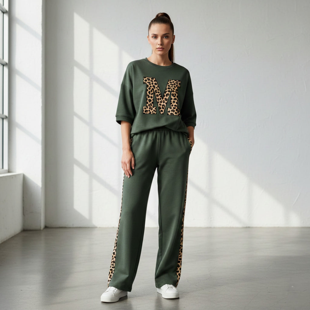 Forest Green Colour Women's Co-Ord Set with Leapord Print