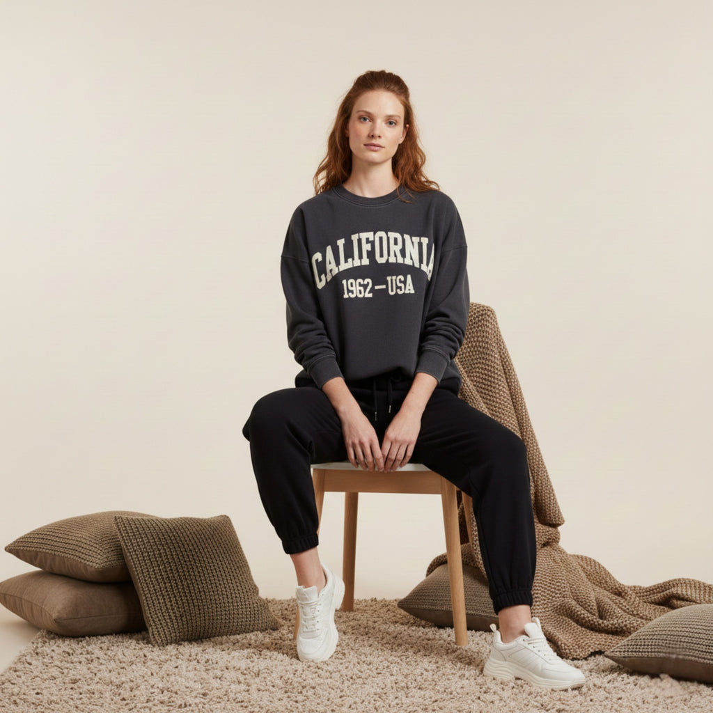 "California" Dark Grey Colour Women's Comfortable Co-Ord Set