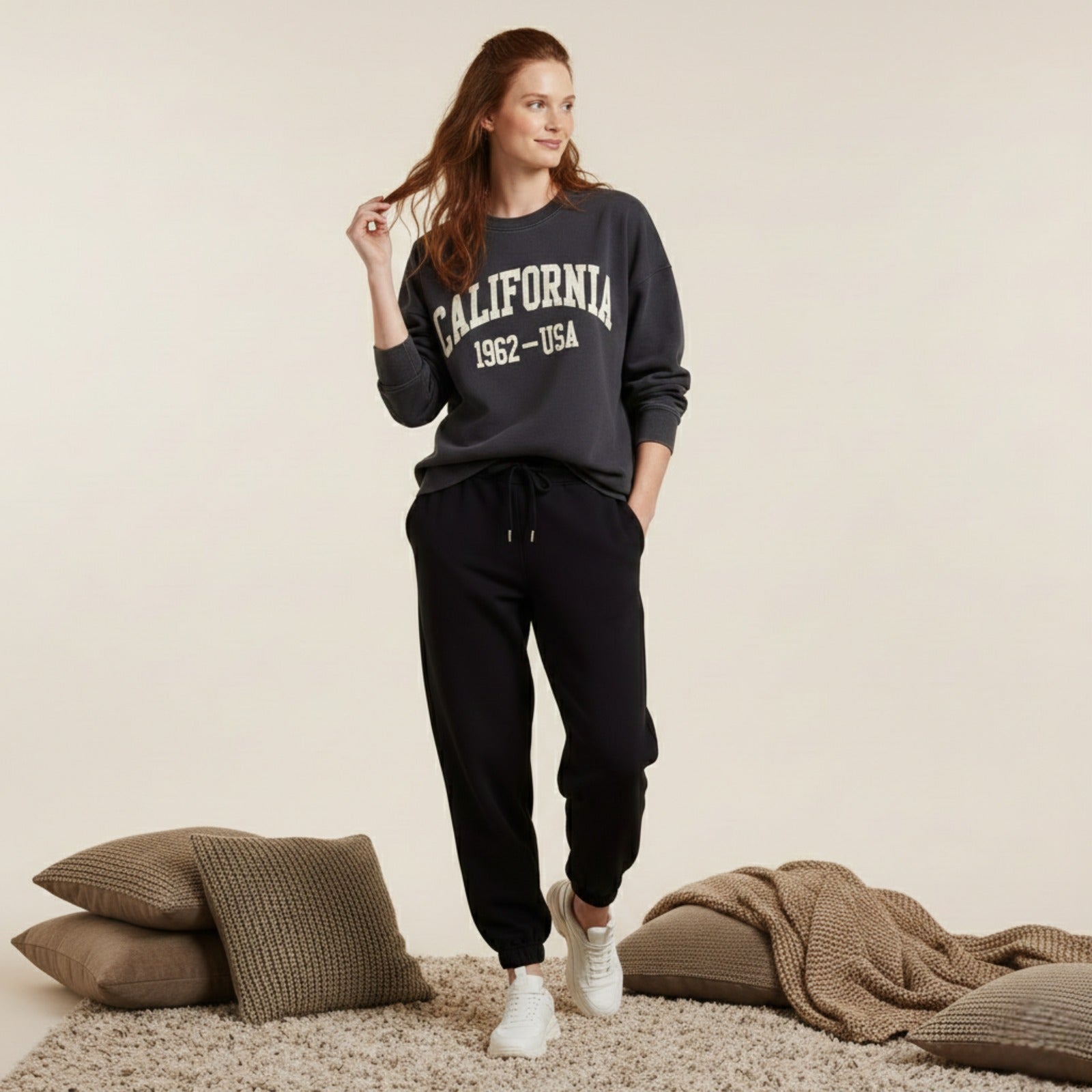 "California" Dark Grey Colour Women's Comfortable Co-Ord Set