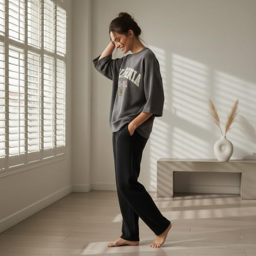 "California" Steel Grey Colour Oversized Comfortable Co-Ord Set