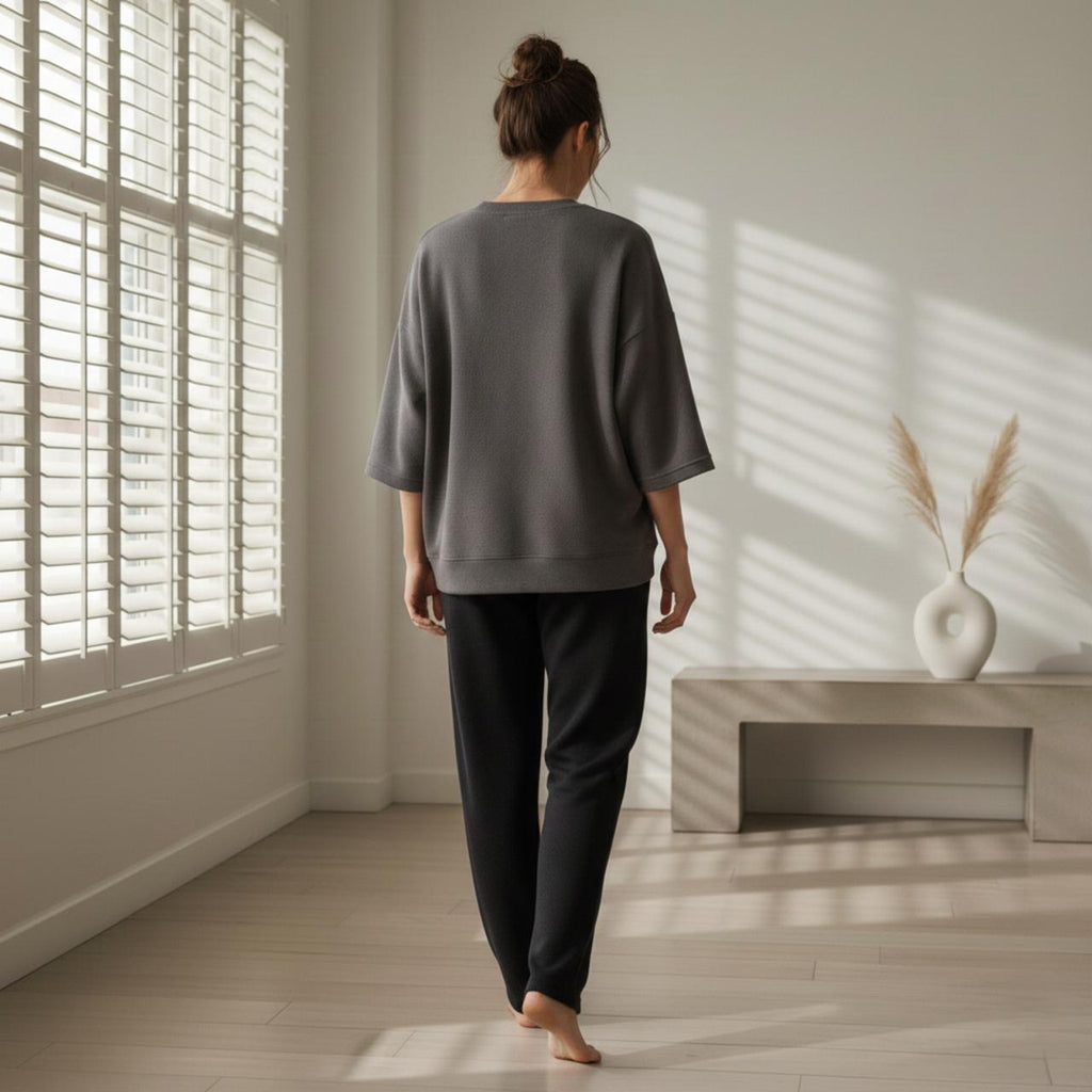 "California" Steel Grey Colour Oversized Comfortable Co-Ord Set