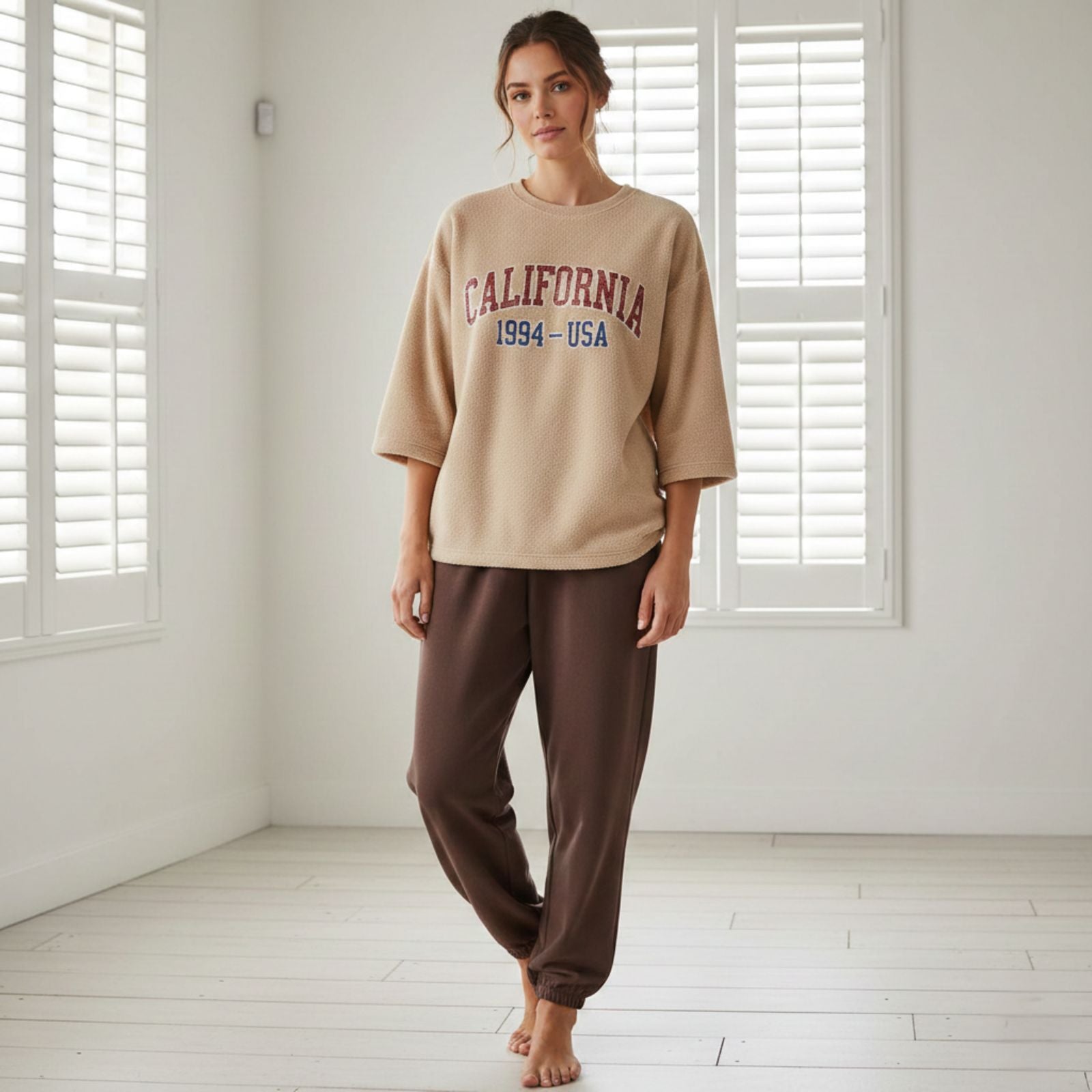 "California" Beige Colour Oversized Comfortable Co-Ord Set