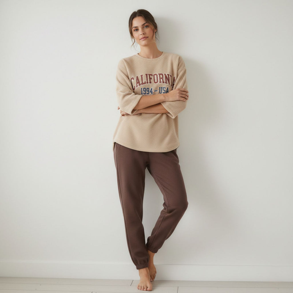 "California" Beige Colour Oversized Comfortable Co-Ord Set