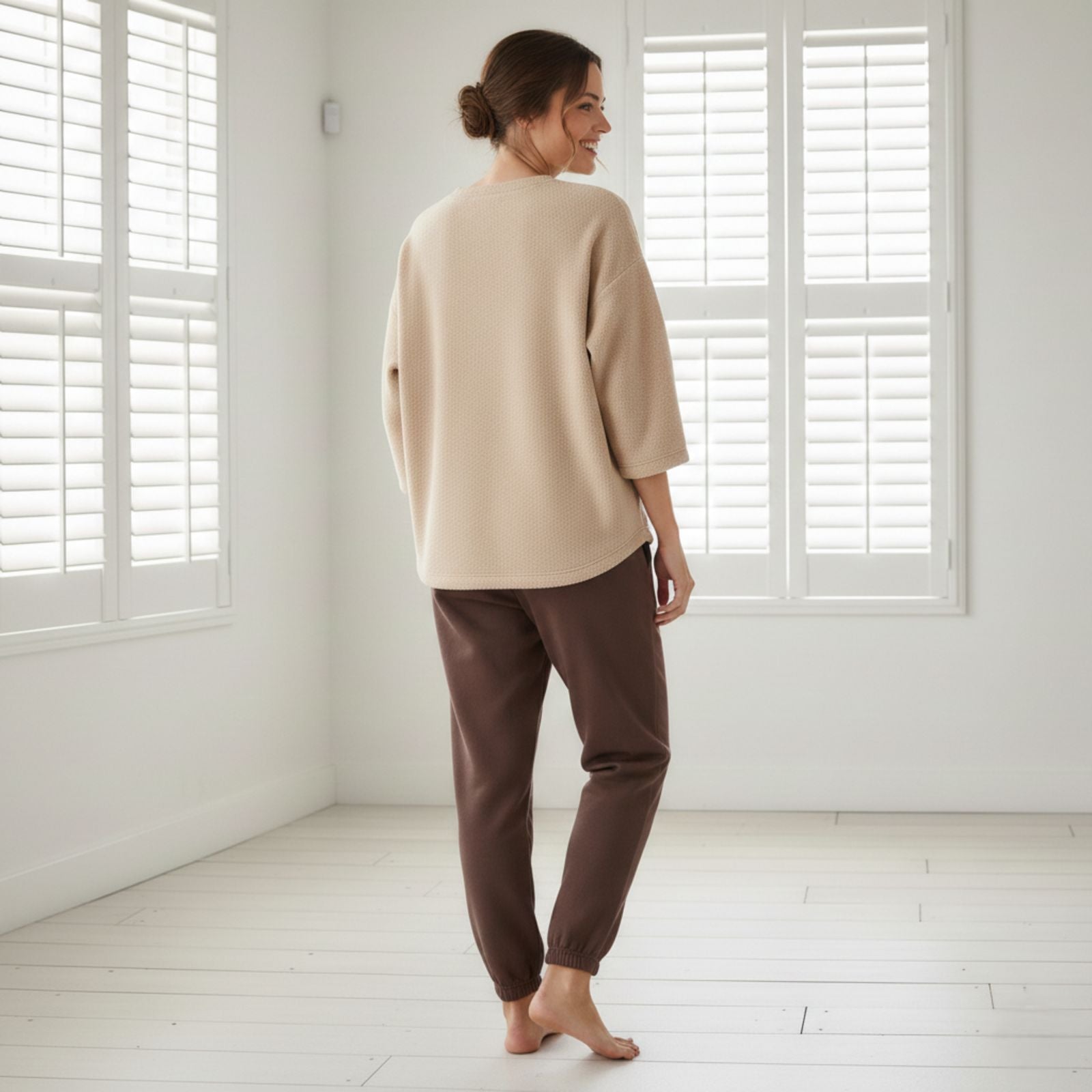 "California" Beige Colour Oversized Comfortable Co-Ord Set