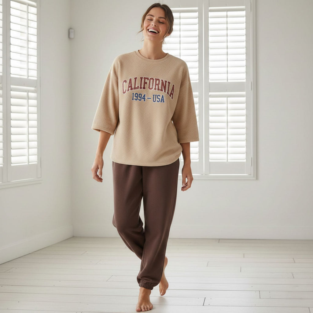 "California" Beige Colour Oversized Comfortable Co-Ord Set