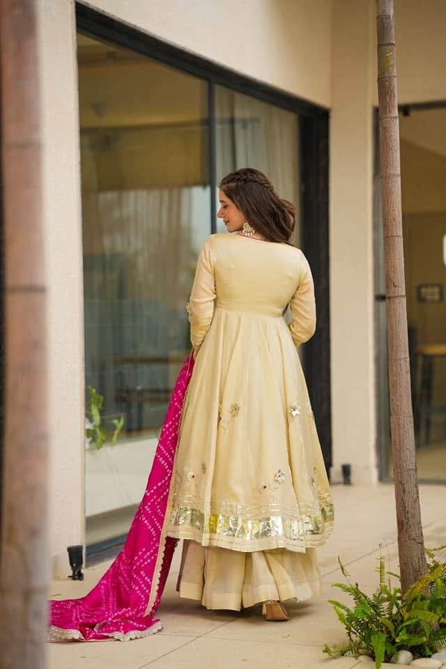 Premium Handmade Chinon Anarkali Palazzo Set with Bandhani Dupatta – Festive & Wedding Wear