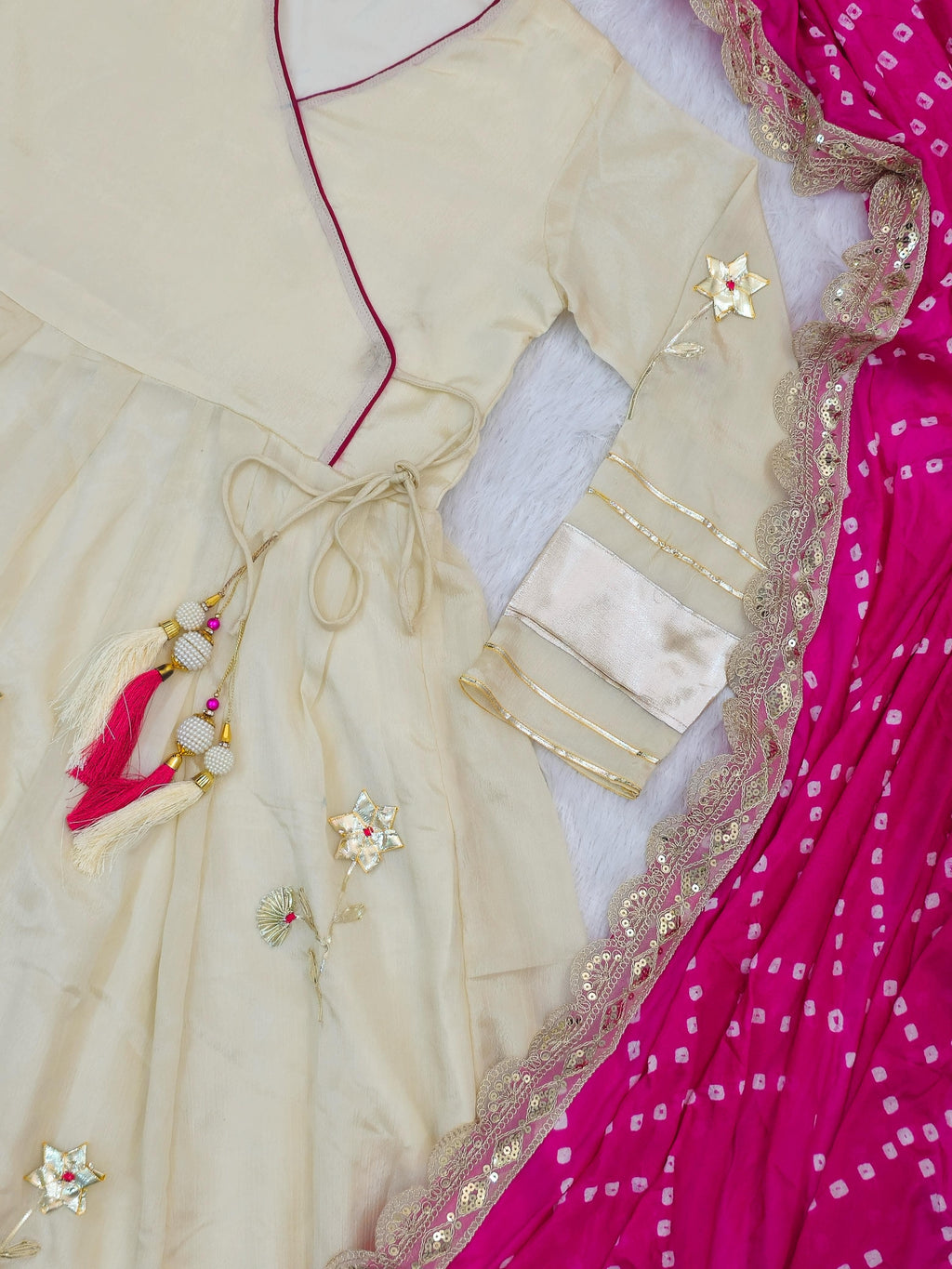 Premium Handmade Chinon Anarkali Palazzo Set with Bandhani Dupatta – Festive & Wedding Wear