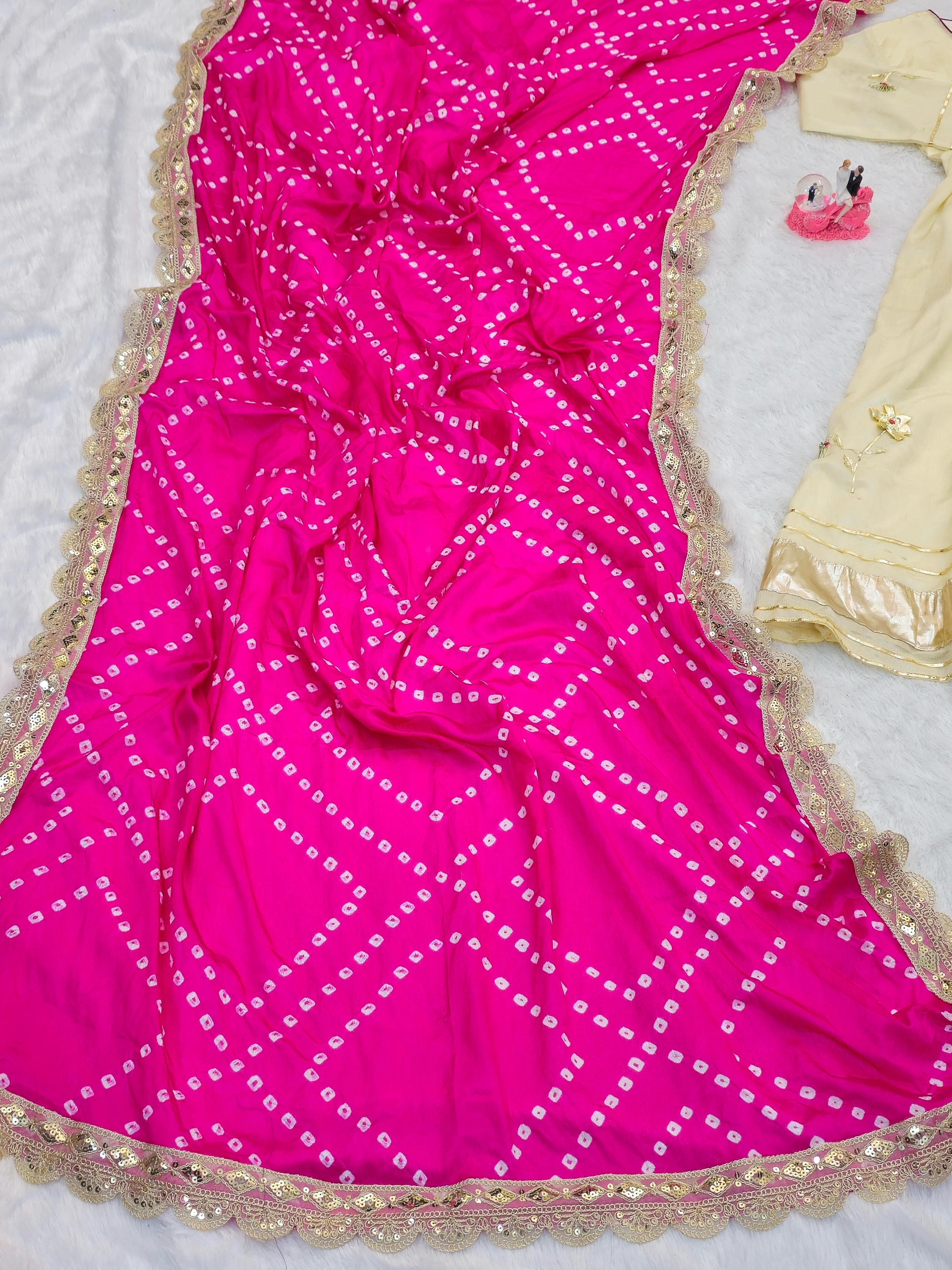 Premium Handmade Chinon Anarkali Palazzo Set with Bandhani Dupatta – Festive & Wedding Wear