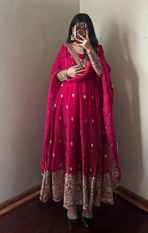 Designer Fandy Silk Embroidered Party Wear Gown Set with Dupatta & Pant – Sequins Work Festive Collection