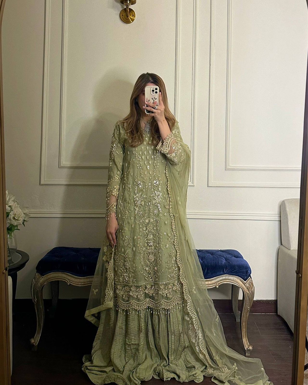 Designer Heavy Faux Georgette Embroidered Kurta Palazzo Set with Dupatta – Sequin & Moti Work Party Wear Suit