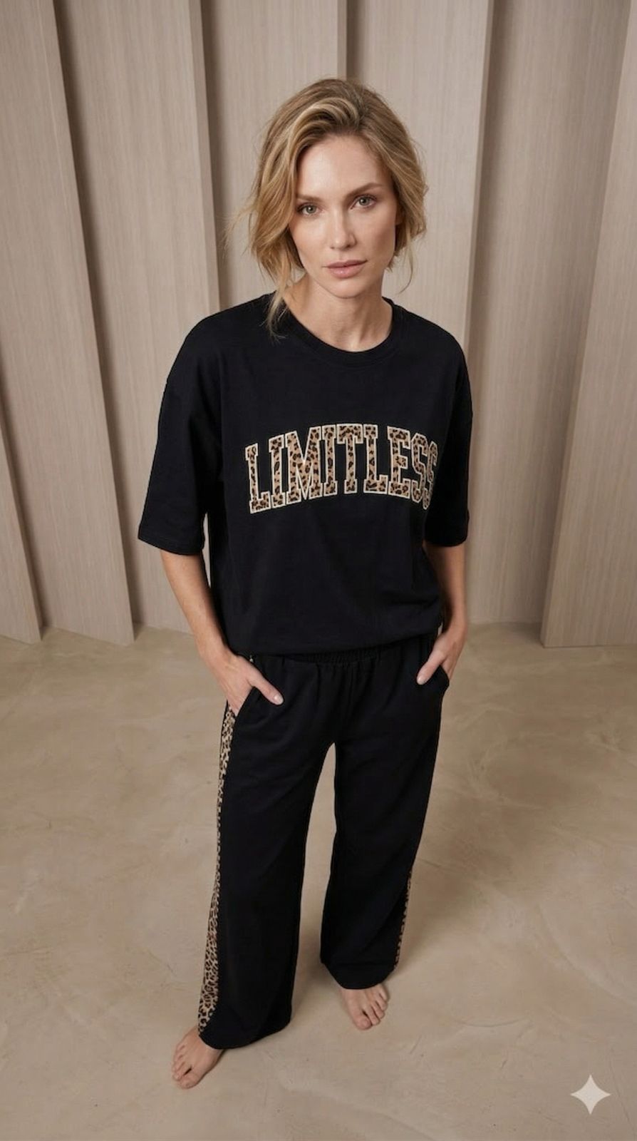 'Limitless' Rich Black Colour Women's Co-Ord Set with Leopard Print