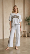 'Limitless' Light Grey Colour Women's Co-Ord Set with Leopard Print