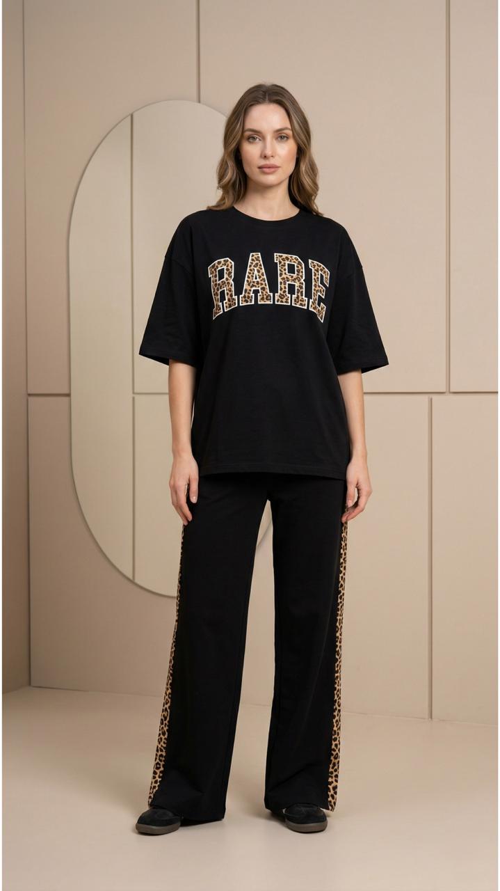'RARE' Deep Black Colour Women's Co-Ord Set with Leopard Print