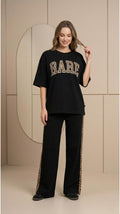 'RARE' Deep Black Colour Women's Co-Ord Set with Leopard Print
