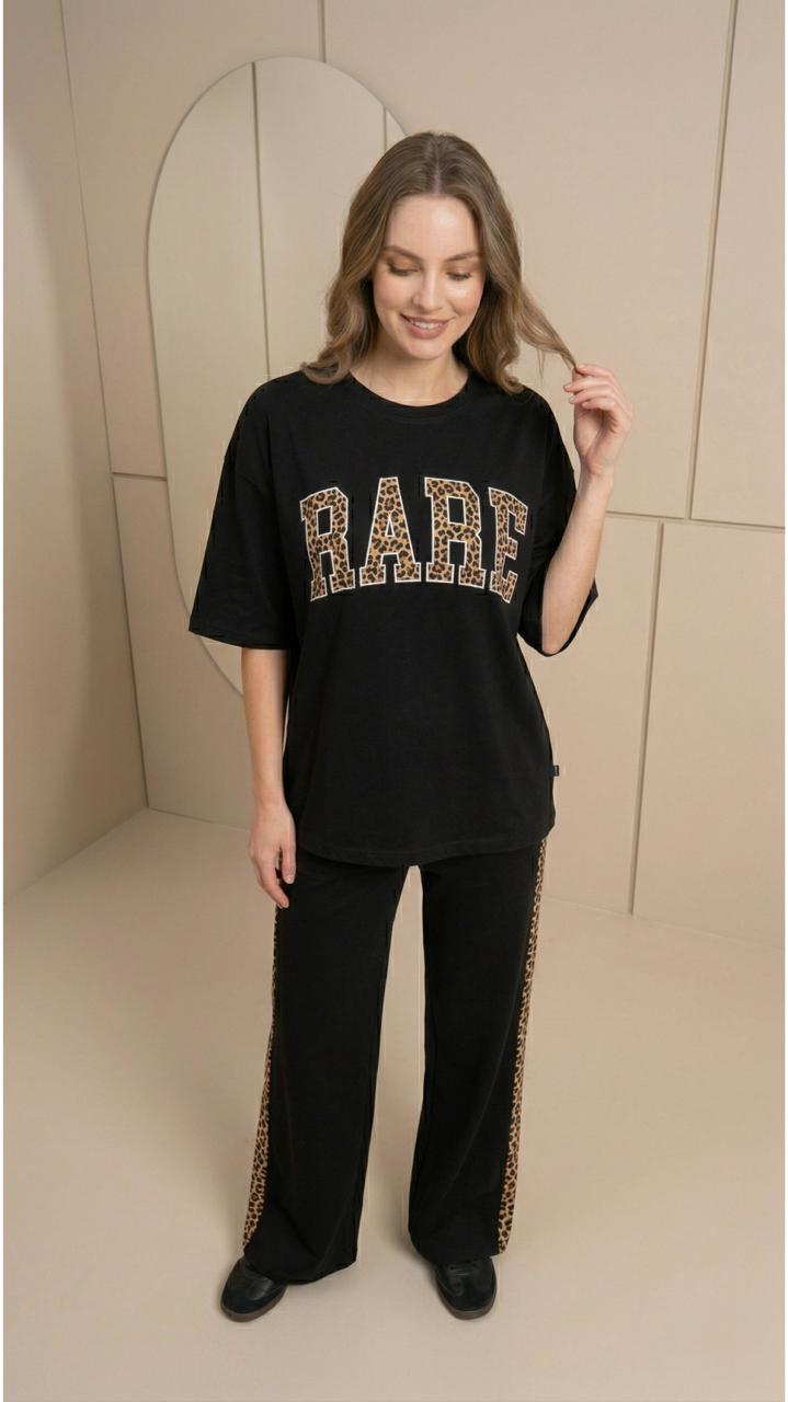 'RARE' Deep Black Colour Women's Co-Ord Set with Leopard Print