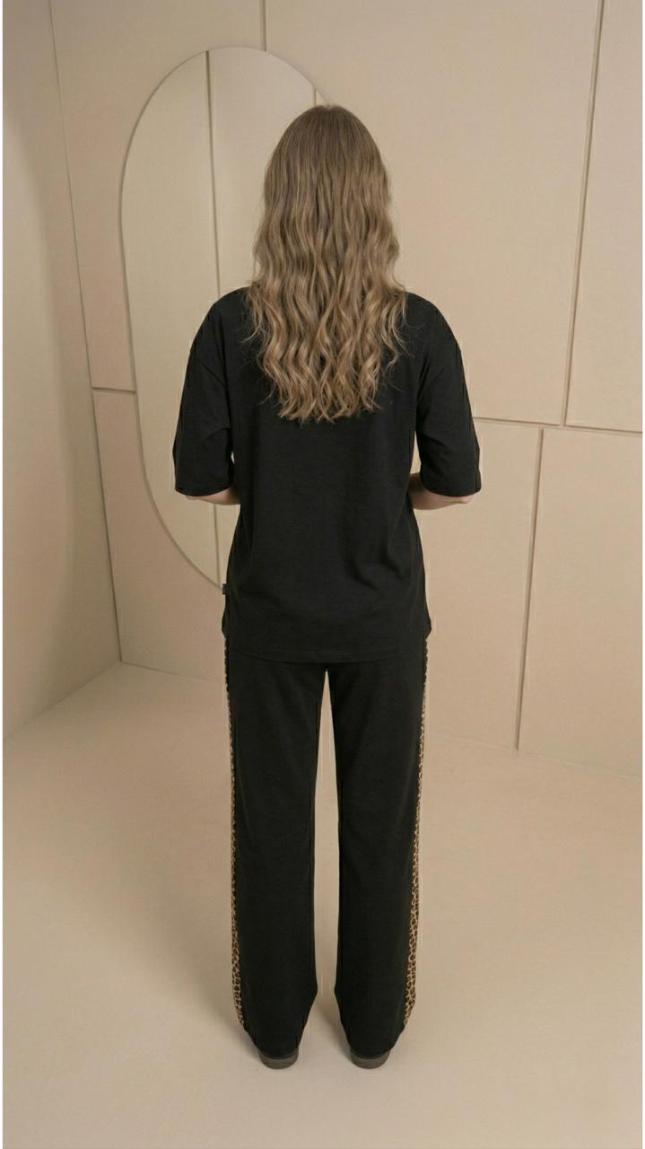 'RARE' Deep Black Colour Women's Co-Ord Set with Leopard Print