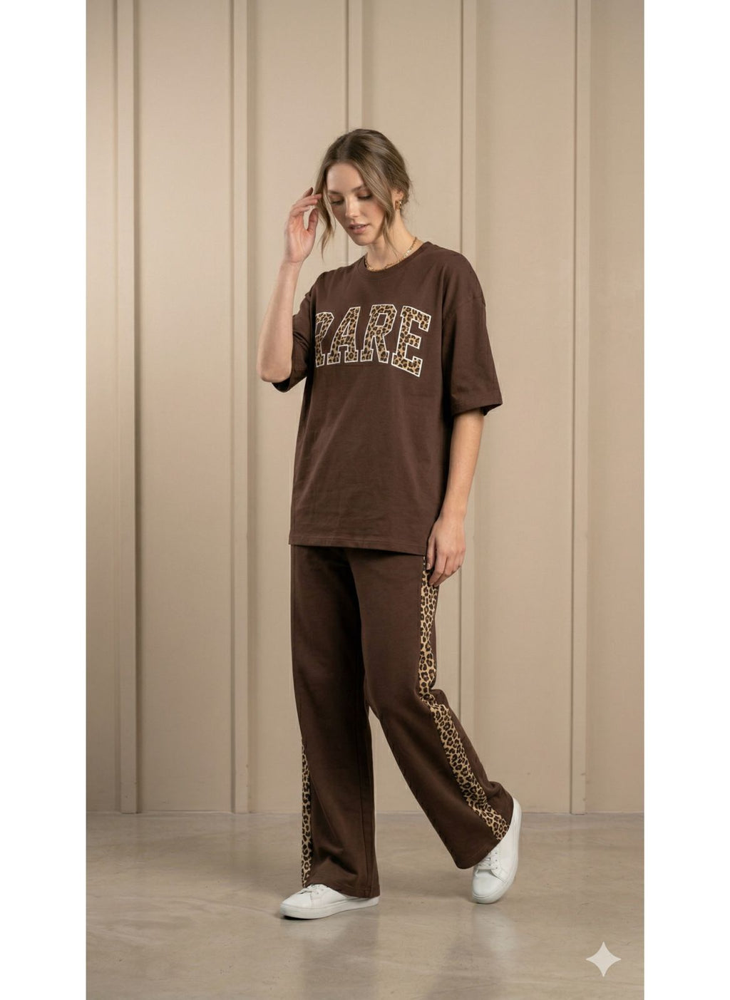 'RARE' Mud Brown Colour Women's Co-Ord Set with Leopard Print
