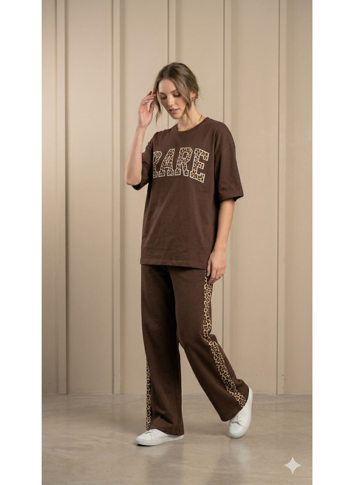 'RARE' Mud Brown Colour Women's Co-Ord Set with Leopard Print
