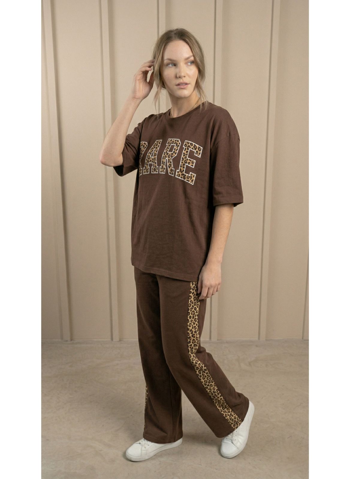'RARE' Mud Brown Colour Women's Co-Ord Set with Leopard Print