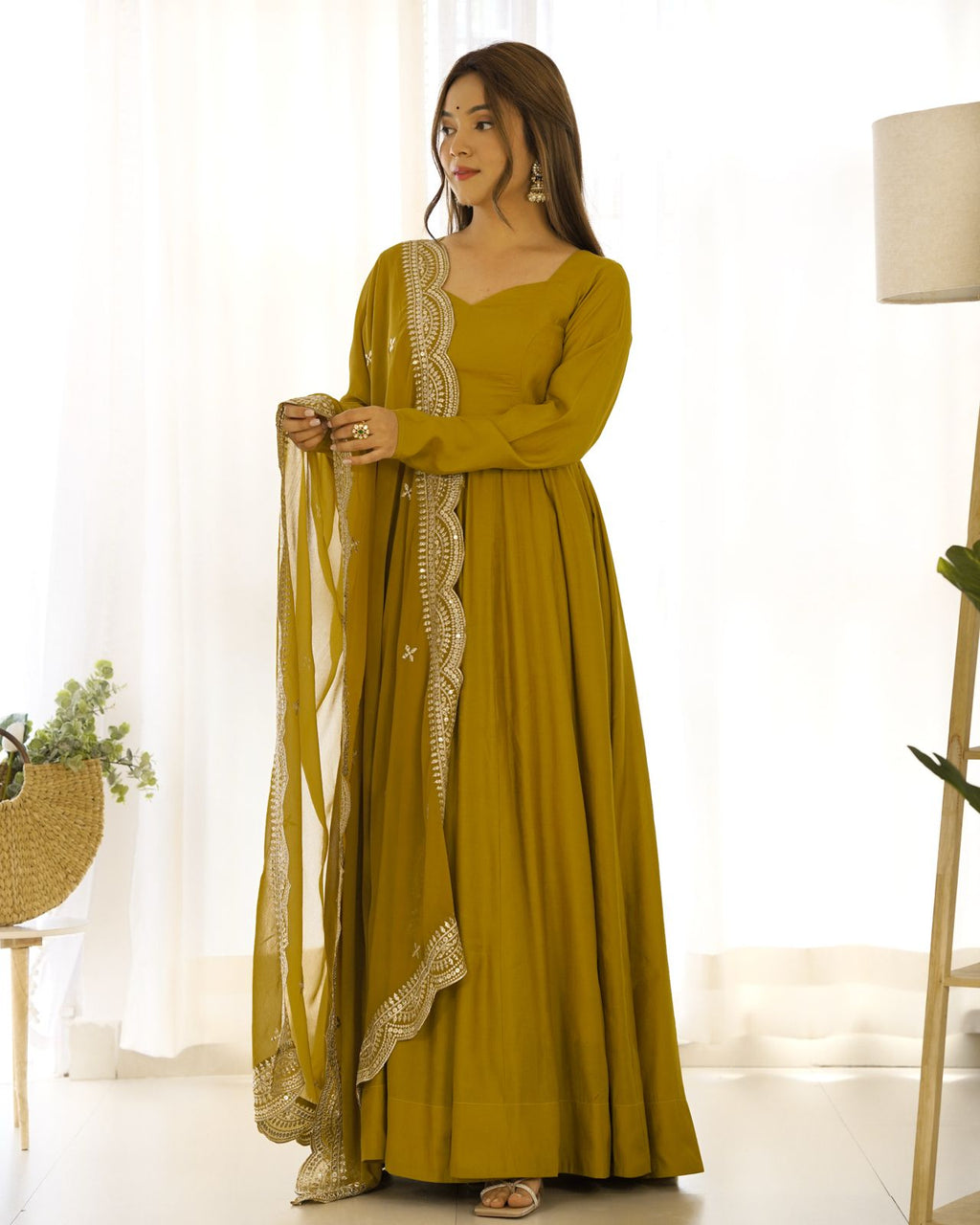 Premium Chinon Silk Embroidered Kurta Sharara Set with Dupatta