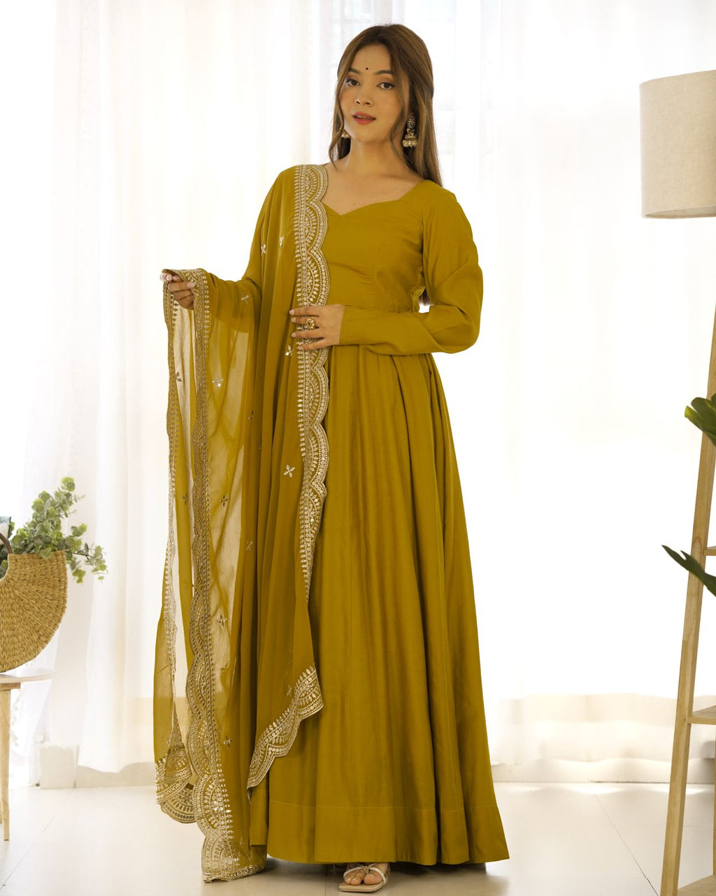 Premium Chinon Silk Embroidered Kurta Sharara Set with Dupatta