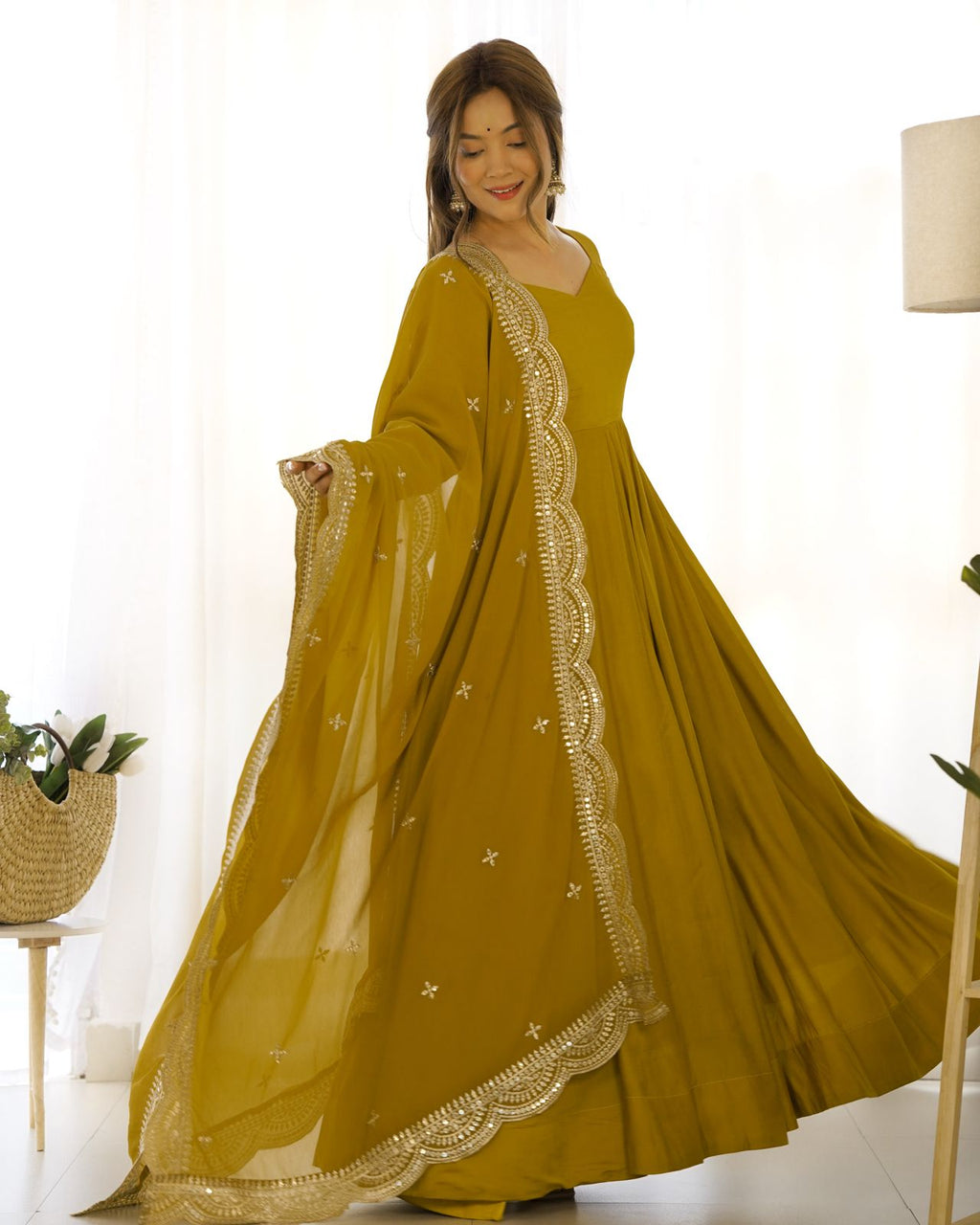 Premium Chinon Silk Embroidered Kurta Sharara Set with Dupatta
