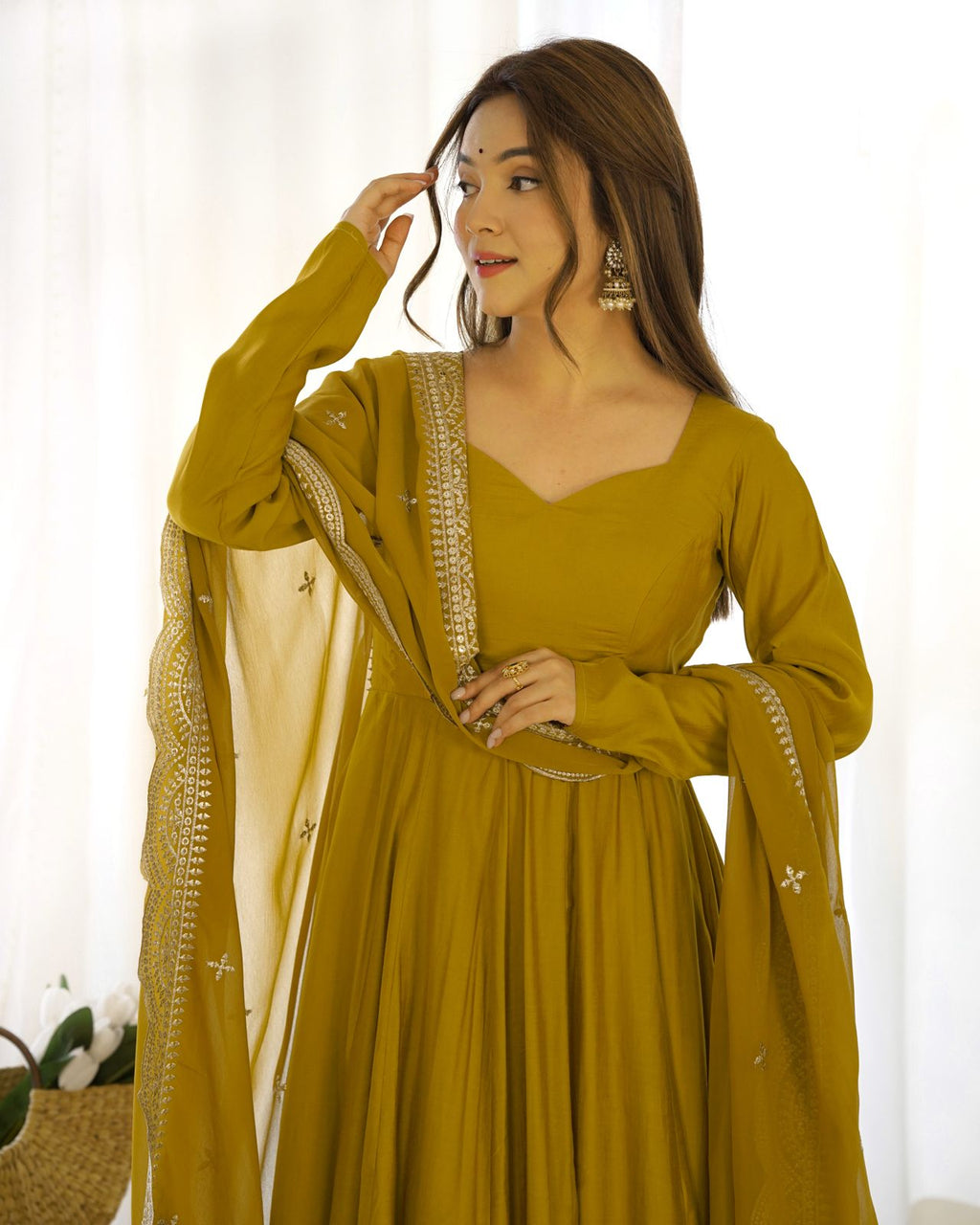 Premium Chinon Silk Embroidered Kurta Sharara Set with Dupatta