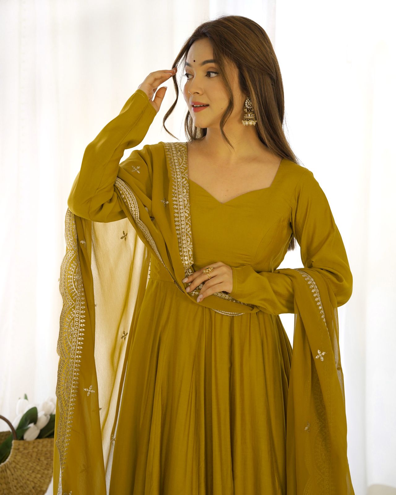 Premium Chinon Silk Embroidered Kurta Sharara Set with Dupatta