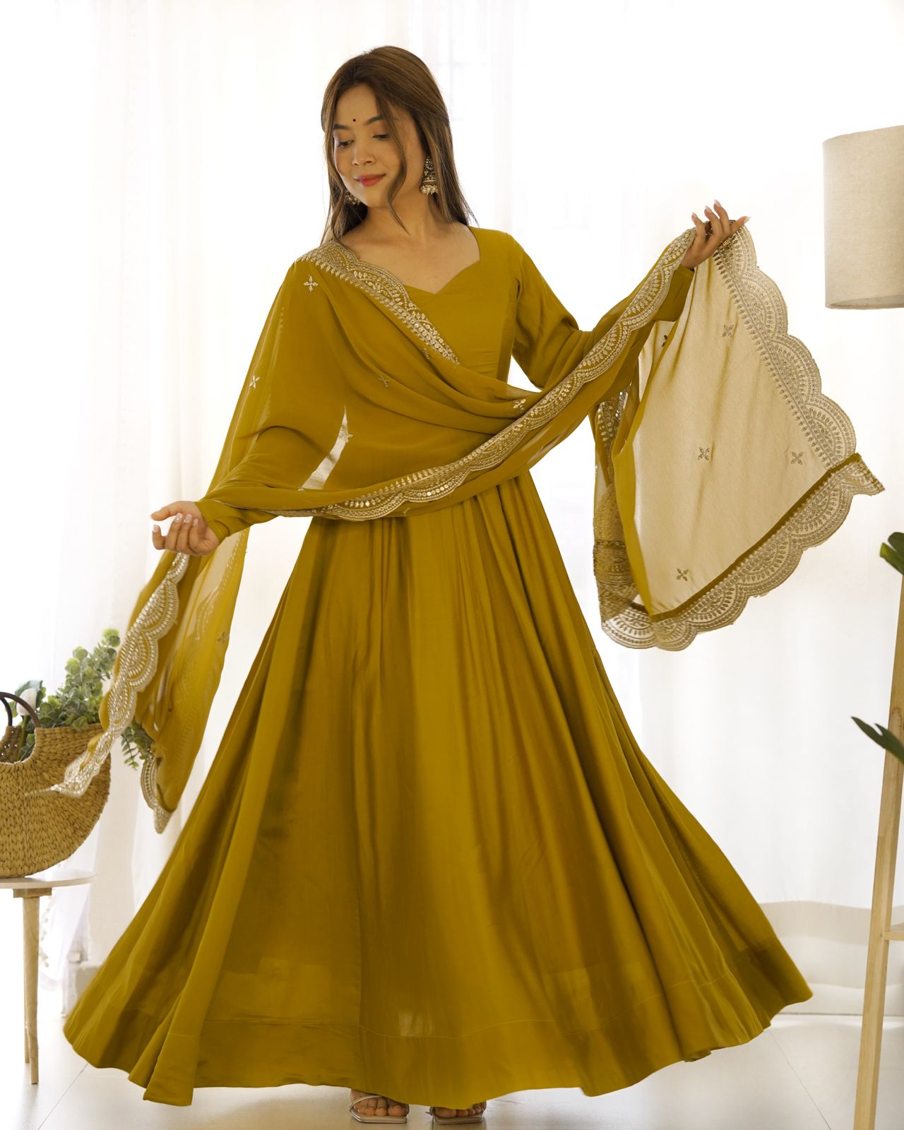 Premium Chinon Silk Embroidered Kurta Sharara Set with Dupatta